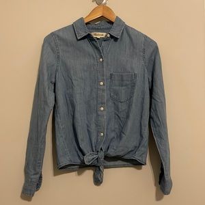 Madewell Cotton Lyocell Tie Front Denim Chambray Shirt Sz XS NWT